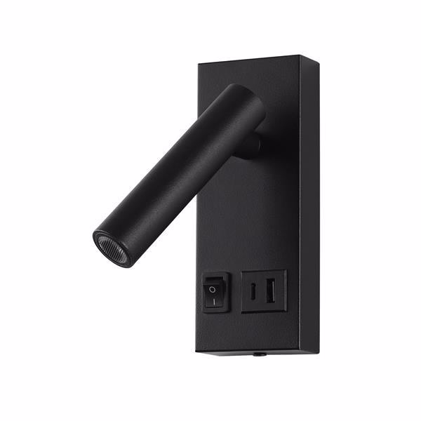 ΑΠΛΙΚΑ ΚΡΕΒΑΤΙΟΥ ΑΝΑΓΝΩΣΗΣ ΜΕ USB TYPE C ΑΛΟΥΜΙΝΙΟ-ΜΕΤΑΛΛΙΚΟ LED 2W 140Lm 3000K 150X60X145mm 100-240AC ΜΑΥΡΗ ARTE ILLUMINA CHARGE 145-22068