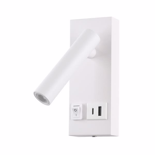 ΑΠΛΙΚΑ ΚΡΕΒΑΤΙΟΥ ΑΝΑΓΝΩΣΗΣ ΜΕ USB TYPE C ΑΛΟΥΜΙΝΙΟ-ΜΕΤΑΛΛΙΚΟ LED 2W 140Lm 3000K 150X60X145mm 100-240AC ΑΣΠΡΗ ARTE ILLUMINA CHARGE 145-22069
